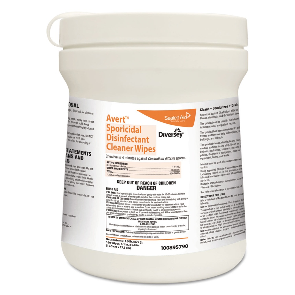 Diversey Avert Sporicidal Disinfectant Cleaner Wipes